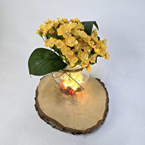 Sarı Mini Ortanca Çiçekli, Led Işıklı Dekoratif Vazo