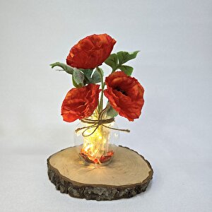 Turuncu Gelincik Çiçekli, Led Işıklı Dekoratif Vazo