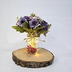 Lila Pastel Papatya Çiçekli, Led Işıklı Dekoratif Vazo