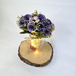 Lila Pastel Papatya Çiçekli, Led Işıklı Dekoratif Vazo