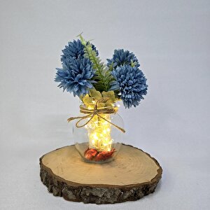 Mavi Kasımpatı Çiçekli, Led Işıklı Dekoratif Vazo