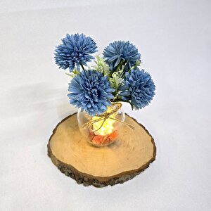 Mavi Kasımpatı Çiçekli, Led Işıklı Dekoratif Vazo