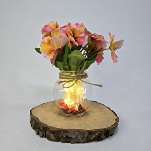 Pembe Menekşe Çiçekli, Led Işıklı Dekoratif Vazo