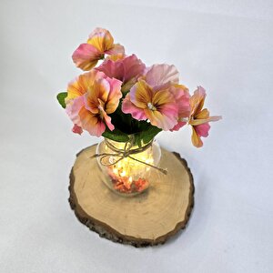 Pembe Menekşe Çiçekli, Led Işıklı Dekoratif Vazo