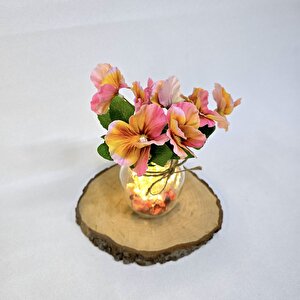 Pembe Menekşe Çiçekli, Led Işıklı Dekoratif Vazo