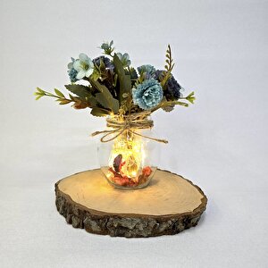 Mavi Karanfil Çiçekli, Led Işıklı Dekoratif Vazo