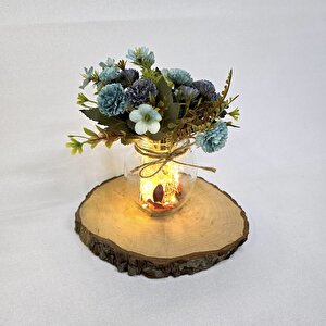 Mavi Karanfil Çiçekli, Led Işıklı Dekoratif Vazo