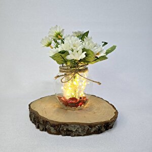 Beyaz Papatya Çiçekli, Led Işıklı Dekoratif Vazo