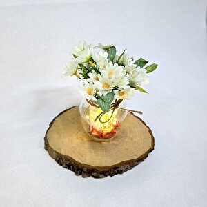 Beyaz Papatya Çiçekli, Led Işıklı Dekoratif Vazo