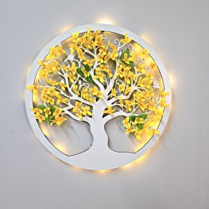 Led Işıklı Ve Sarı Sakura Hayat Ağacı Tablo 40cm - Beyaz