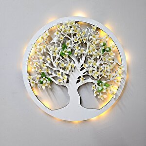 Led Işıklı Ve Beyaz Sakura Hayat Ağacı Tablo 40cm - Beyaz