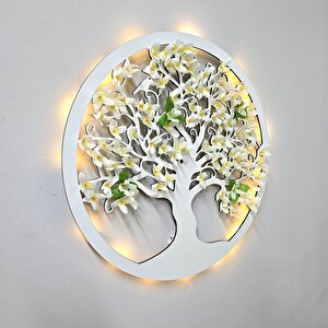 Led Işıklı Ve Beyaz Sakura Hayat Ağacı Tablo 40cm - Beyaz