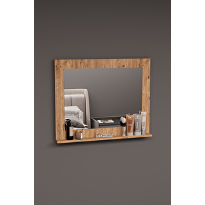 Df06102 Raflı Dekoratif Duvar Aynası Makyaj Aynası Kahverengi
