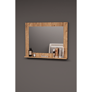 Df06102 Raflı Dekoratif Duvar Aynası Makyaj Aynası Kahverengi