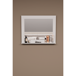 Df06102 Raflı Dekoratif Duvar Aynası Makyaj Aynası Beyaz