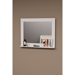 Df06102 Raflı Dekoratif Duvar Aynası Makyaj Aynası Beyaz