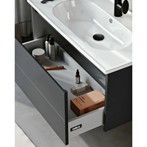 Likya 80 Cm Banyo Dolabı Takımı Mat Antrasit