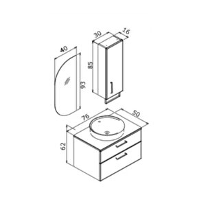 Salerno 75 Cm Banyo Dolabı Takımı Mat Beyaz