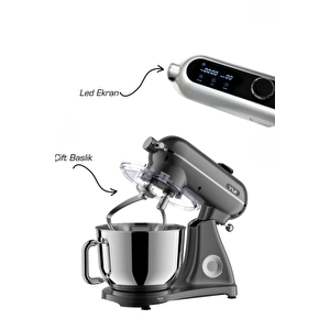 M122 Plus Easy Chef Dc Motor Stand Mikser Çift Başlıklı Hoparlör Özellikli Parlak Koyu Gri