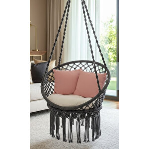 Tek Kişilik Makrome El Örgüsü Salıncak (antrasit Gri) Sadece Salıncak