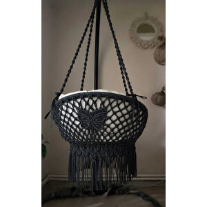 Tek Kişilik Makrome El Örgüsü Salıncak (antrasit Gri) Sadece Salıncak