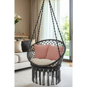 Tek Kişilik Makrome El Örgüsü Salıncak (antrasit Gri) Sadece Salıncak