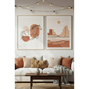 Bozkır Atı 2’li Ahşap Çerçeveli Tablo Seti - Modern Ve Minimal Dekor 30x42 cm