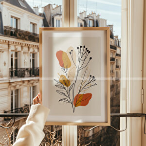 Bitki Desenli Ahşap Çerçeveli 2'li Tablo Seti - 21x30 21x30 cm