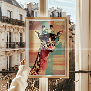 Retro Hayvan Temalı 2'li Çerçeveli Ahşap Tablo Seti-30x42 30x42 cm