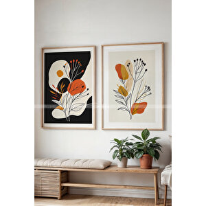 Bitki Desenli Ahşap Çerçeveli 2'li Tablo Seti -30x42 30x42 cm
