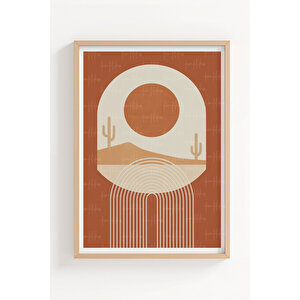 Çöl Güneşi 2’li Soyut Ahşap Çerçeveli Tablo Seti - Boho Salon Dekoru 50x70 cm