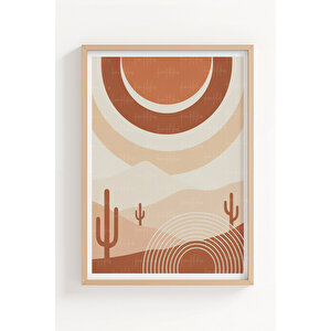 Çöl Güneşi 2’li Soyut Ahşap Çerçeveli Tablo Seti - Boho Salon Dekoru 50x70 cm
