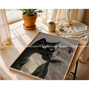 Kedi Çift Temalı 2'li Ahşap Çerçeveli Tablo Seti 50x70 cm