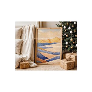 Mavi Dağ Manzarası 2'li Ahşap Çerçeveli Tablo Seti-2 30x42 cm