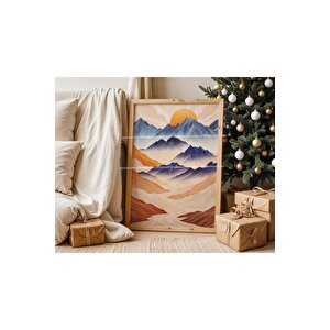 Mavi Dağ Manzarası 2'li Ahşap Çerçeveli Tablo Seti-2 30x42 cm