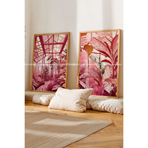 Pembe Botanik 2'li Ahşap Çerçeveli Tablo Seti 30x42 cm