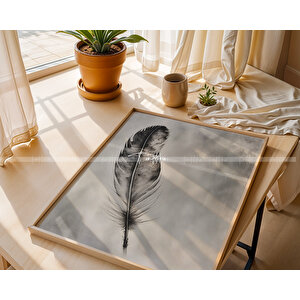 Minimal Kuş Tüyü Detaylı 2'li Ahşap Çerçeveli Tablo Seti 50x70 cm