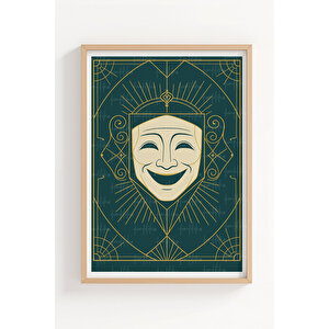 Tiyatro Maskeleri 2’li Ahşap Çerçeveli Tablo Seti - Dizi Ve Film Dekoru 30x42 cm