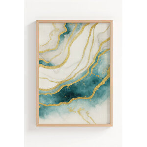 Mavi Damarlar 2’li Ahşap Çerçeveli Tablo Seti - Soyut Modern Duvar Dekoru 30x42 cm