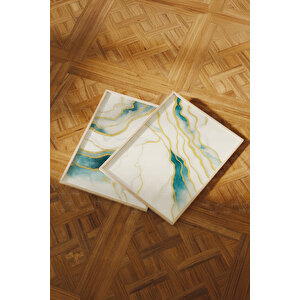 Mavi Damarlar 2’li Ahşap Çerçeveli Tablo Seti - Soyut Modern Duvar Dekoru