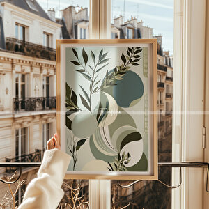 Doğal Tonlarda Modern Yaprak Tasarımlı Ahşap Çerçeveli 2'li Tablo Seti-2 30x42 cm