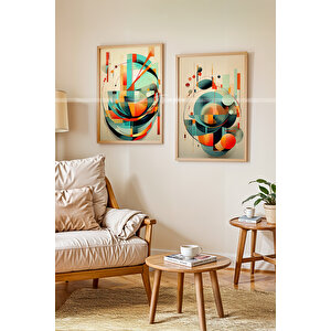Modern Geometrik 2'li Ahşap Çerçeveli Tablo Seti-2 30x42 cm