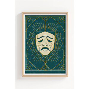 Tiyatro Maskeleri 2’li Ahşap Çerçeveli Tablo Seti - Dizi Ve Film Dekoru 21x30 cm