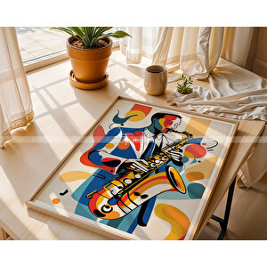 Caz Temalı Renkli Ahşap Çerçeveli 2'li Tablo Seti 50x70 cm