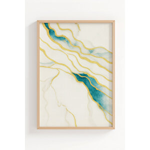 Mavi Damarlar 2’li Ahşap Çerçeveli Tablo Seti - Soyut Modern Duvar Dekoru 21x30 cm