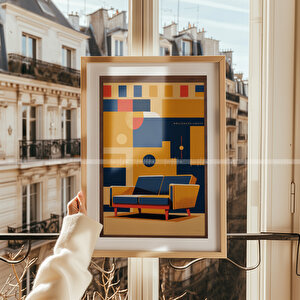 Retro Mobilya Temalı Ahşap Çerçeveli 2'li Tablo Seti-30x42 30x42 cm