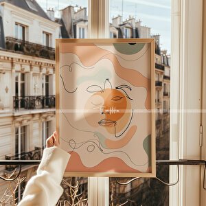 Minimalist Çizgi Sanatı Ahşap Çerçeveli 2'li Tablo Seti 50x70 cm