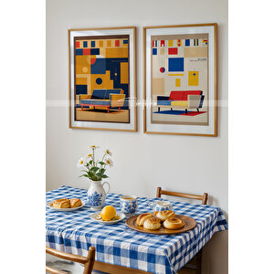 Retro Mobilya Temalı Ahşap Çerçeveli 2'li Tablo Seti - 21x30 21x30 cm