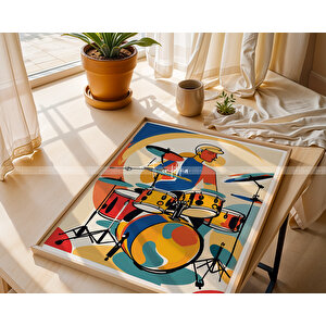 Caz Temalı Renkli Ahşap Çerçeveli 2'li Tablo Seti - 21x30 21x30 cm