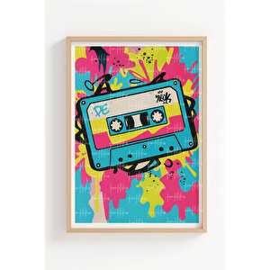 Kaset Ve Müzik Seti 2’li Ahşap Çerçeveli Tablo Seti - Retro Pop Art Dekor 50x70 cm